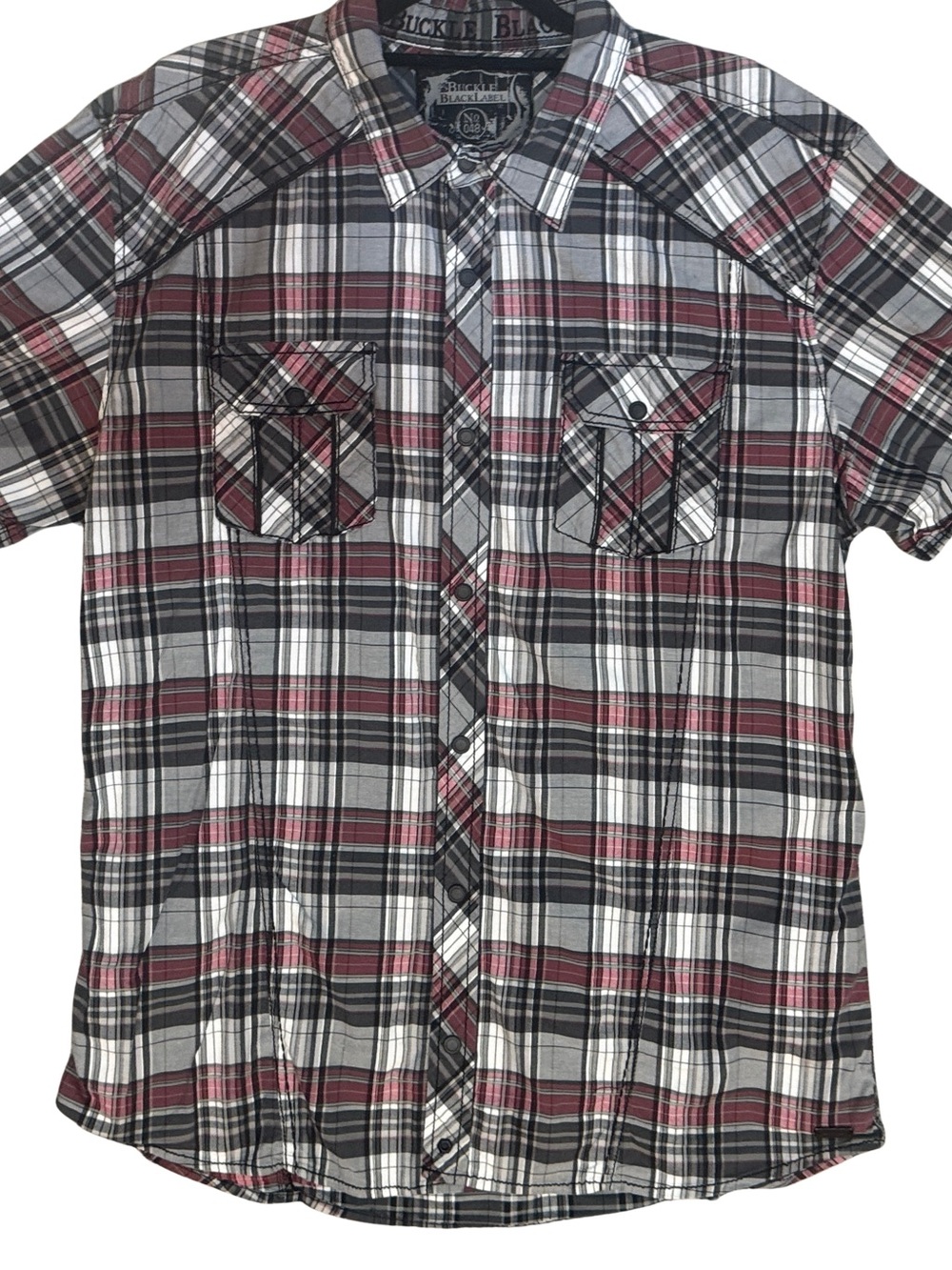 Buckle Black Label Vtg Y2K Men's Short-Sleeve Plaid Button-Down Shirt Slim Fit